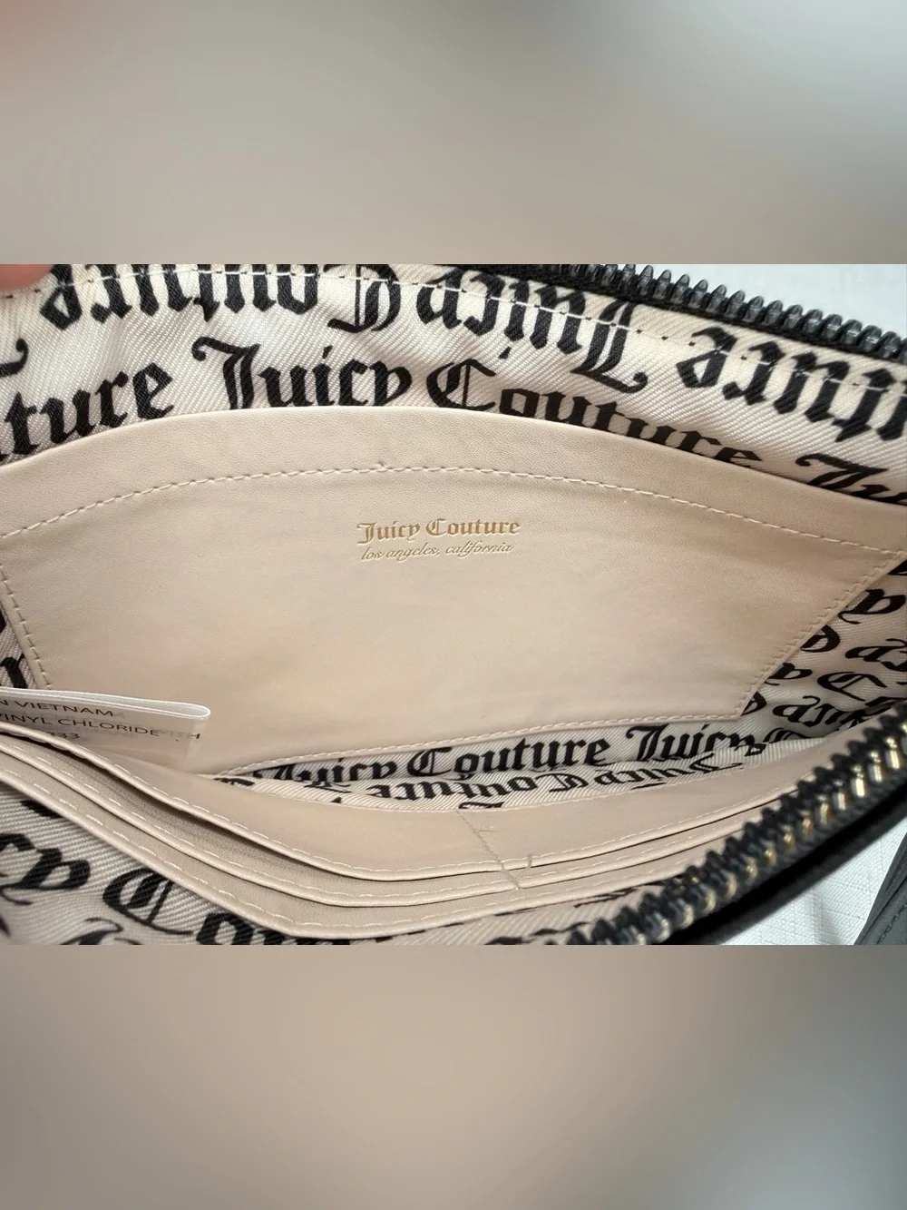 Juicy Couture Black Faux Leather Wristlet Clutch with Gold Logo Pouch
